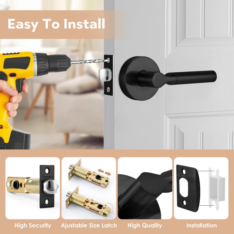 ANNFUZ Round Passage Free Rotation Non-Locking Door Handle Lock Without Key,Heavy Duty Interior Keyless Lever for Hallway/Closet,Reversible Left/Right Knob,Only Latching Required (Matte Black) - Image 4